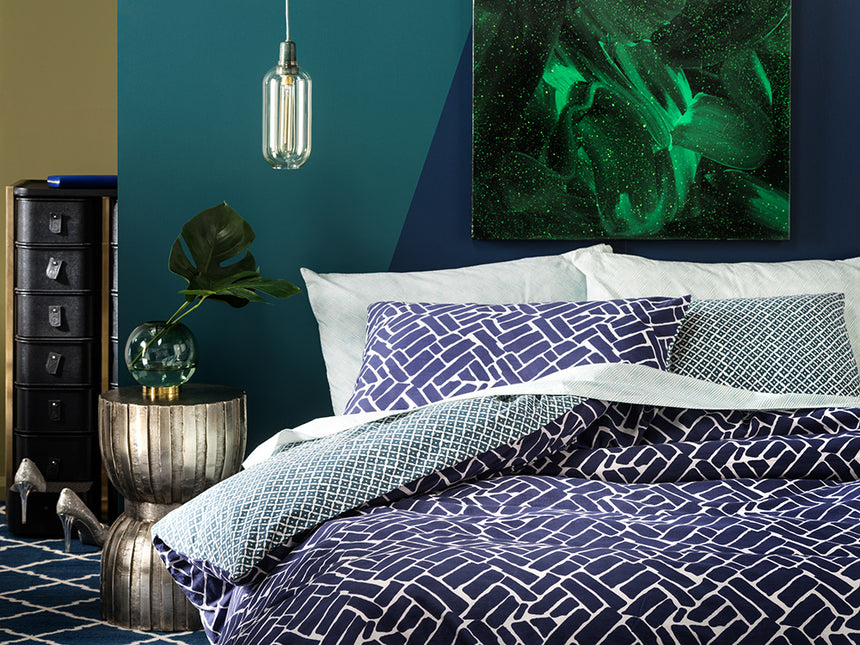 KANTHA quilt bedlinen blue myer kip and co sage and clare society of wanderers